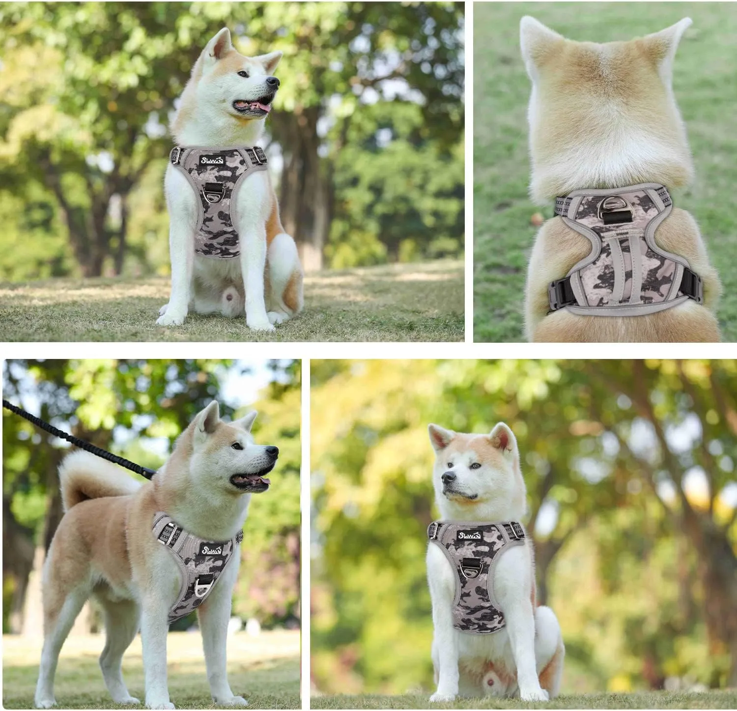 SlowTon No Pull Dog Harness, Heavy Duty No Choke Pet Harness with 2 Leash Clips and Easy Control Vertical Handle, Adjustable Soft Padded Dog Vest for Small, Medium and Large Dogs(Grey Camo,Medium)