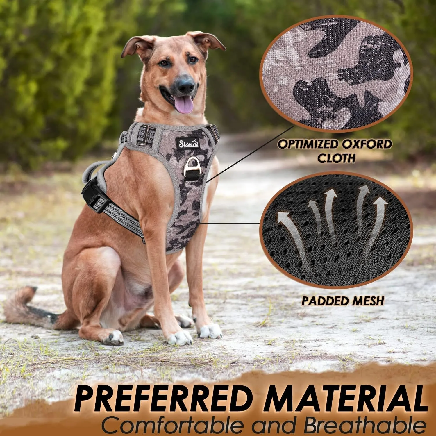 SlowTon No Pull Dog Harness, Heavy Duty No Choke Pet Harness with 2 Leash Clips and Easy Control Vertical Handle, Adjustable Soft Padded Dog Vest for Small, Medium and Large Dogs(Grey Camo,Medium)