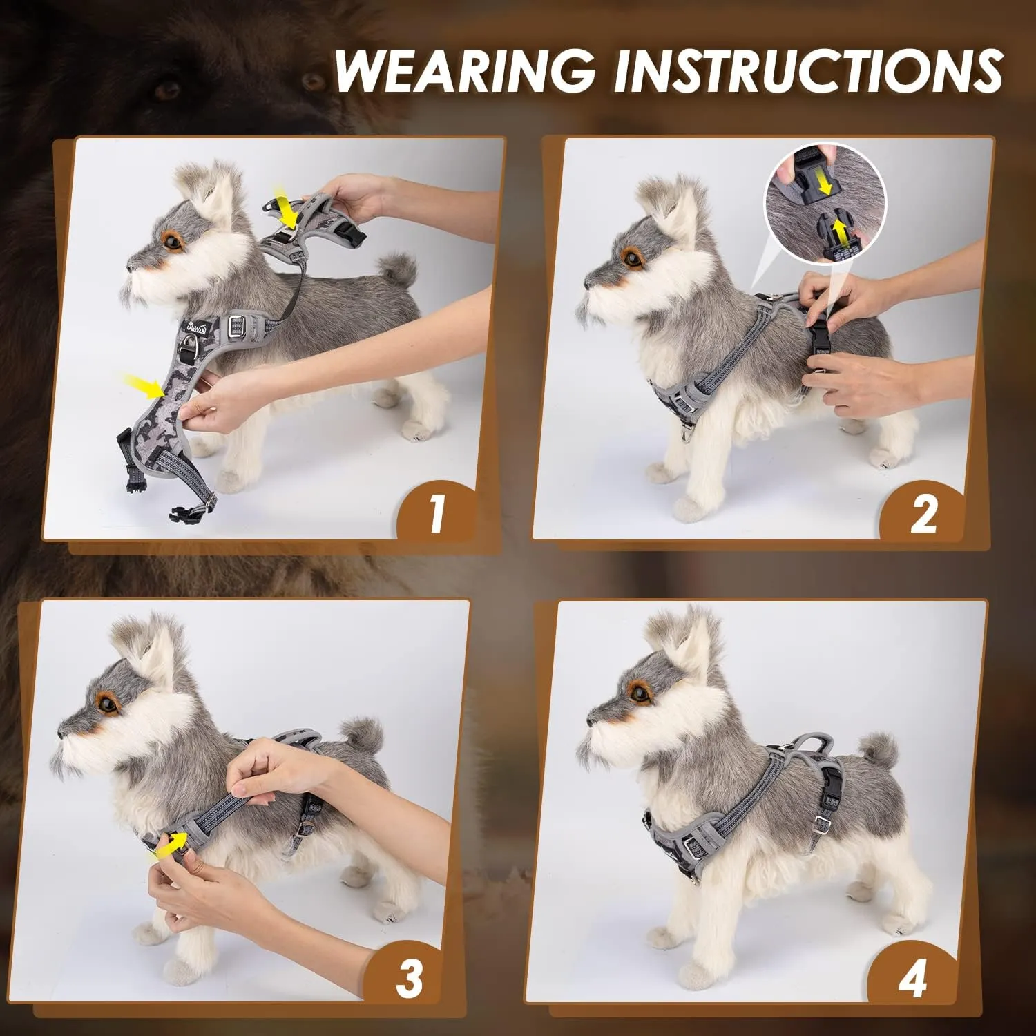 SlowTon No Pull Dog Harness, Heavy Duty No Choke Pet Harness with 2 Leash Clips and Easy Control Vertical Handle, Adjustable Soft Padded Dog Vest for Small, Medium and Large Dogs(Grey Camo,Medium)
