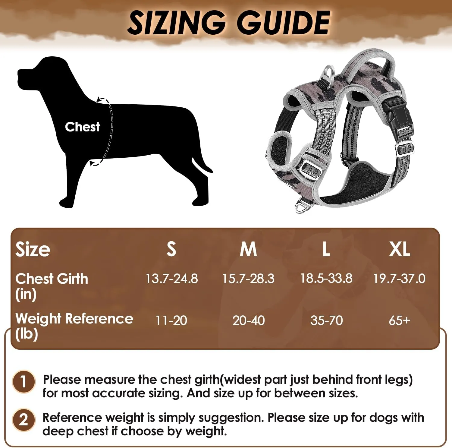 SlowTon No Pull Dog Harness, Heavy Duty No Choke Pet Harness with 2 Leash Clips and Easy Control Vertical Handle, Adjustable Soft Padded Dog Vest for Small, Medium and Large Dogs(Grey Camo,Medium)