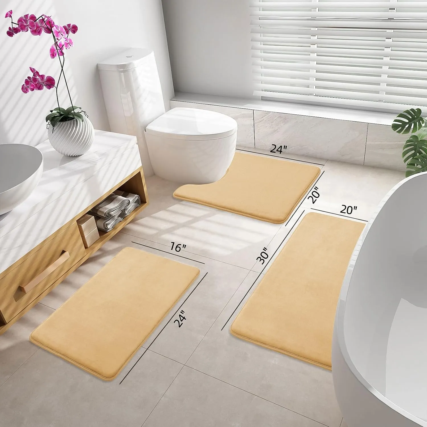 Smiry Memory Foam Bath Mat 24x16, Extra Soft and Absorbent Bathroom Mats, Non Slip Washable Carpet for Floor, Shower and Tub, Beige