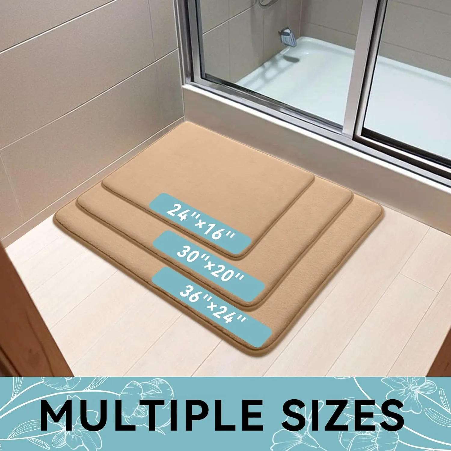 Smiry Memory Foam Bath Mat 24x16, Extra Soft and Absorbent Bathroom Mats, Non Slip Washable Carpet for Floor, Shower and Tub, Beige