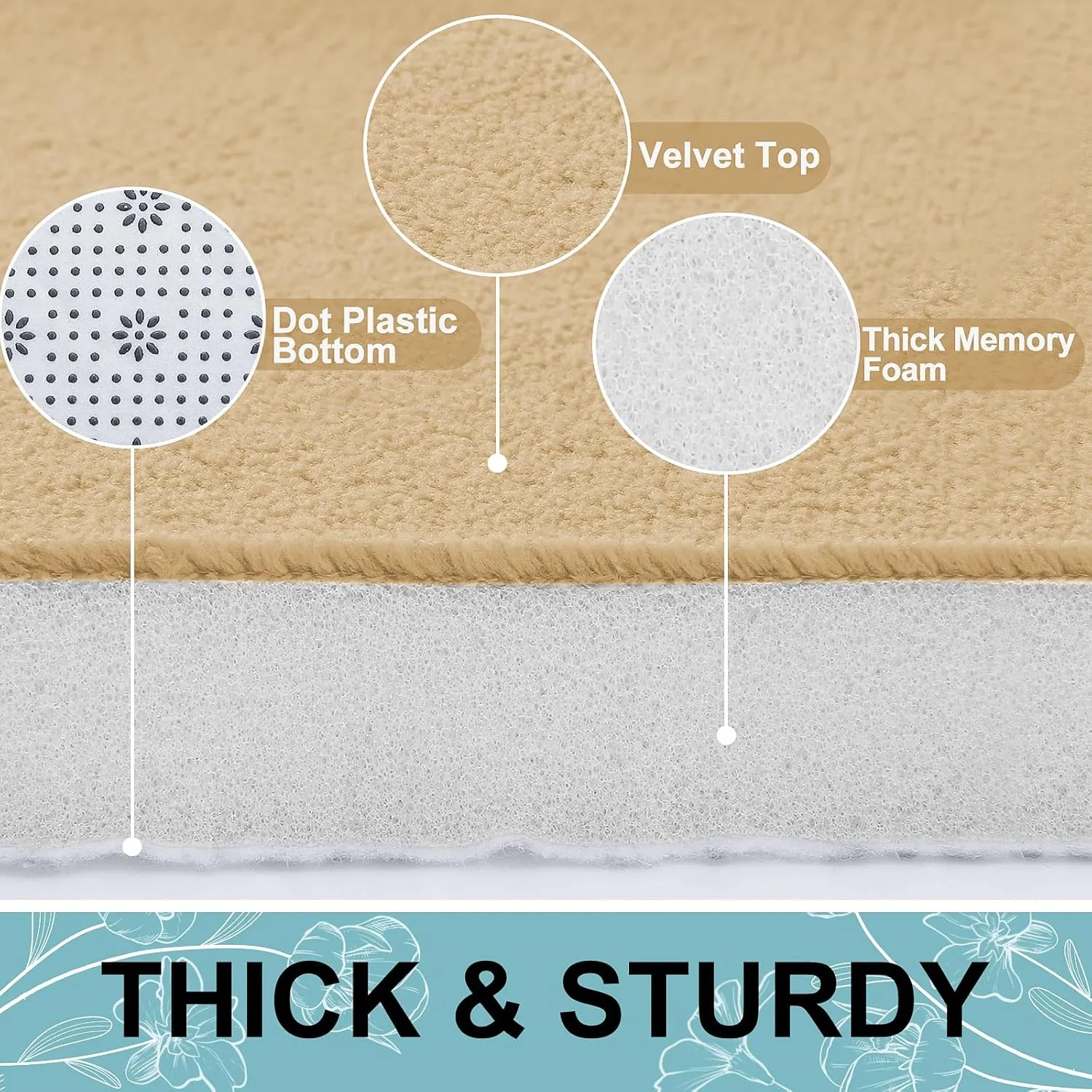 Smiry Memory Foam Bath Mat 24x16, Extra Soft and Absorbent Bathroom Mats, Non Slip Washable Carpet for Floor, Shower and Tub, Beige