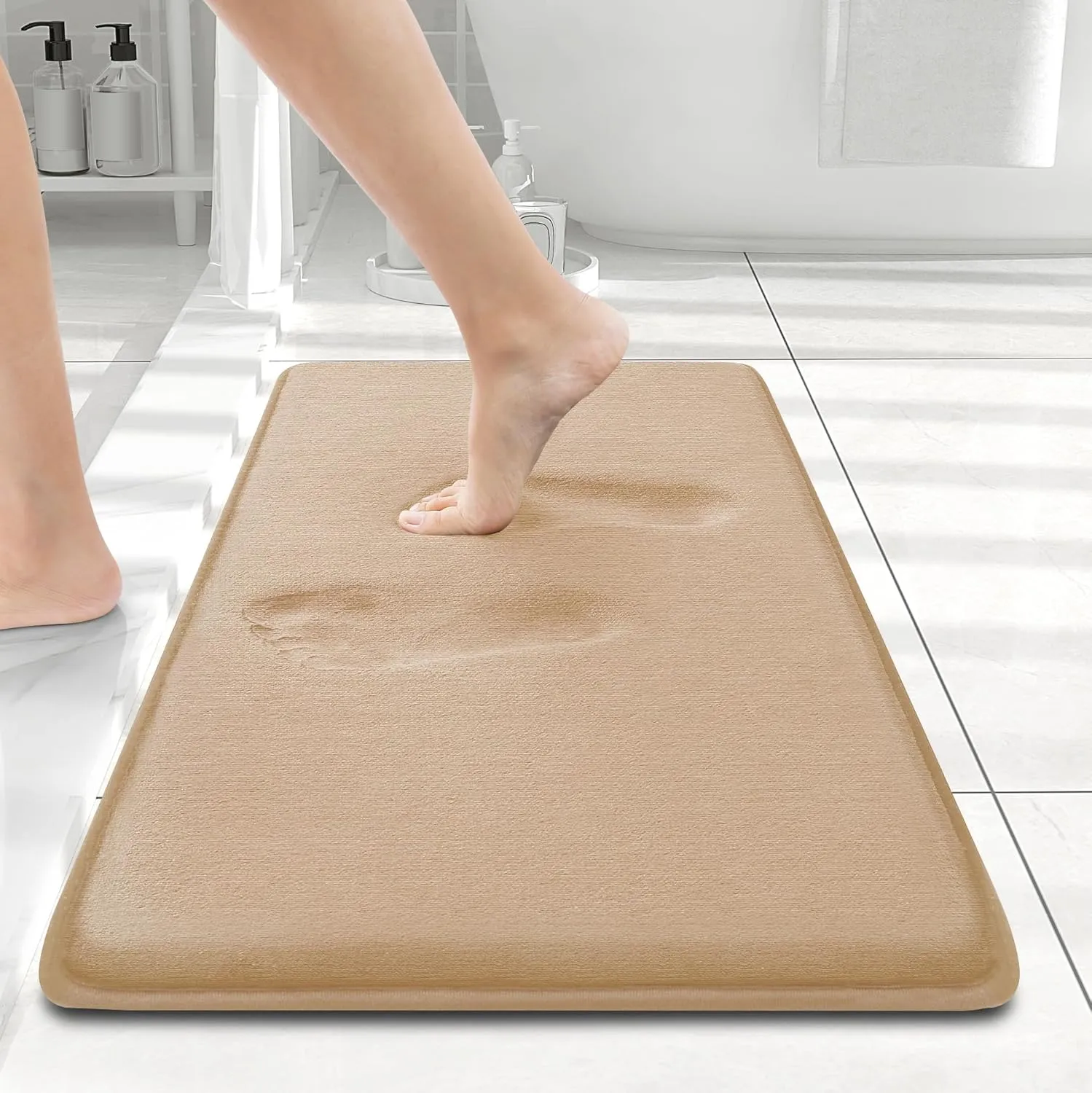 Smiry Memory Foam Bath Mat 24x16, Extra Soft and Absorbent Bathroom Mats, Non Slip Washable Carpet for Floor, Shower and Tub, Camel