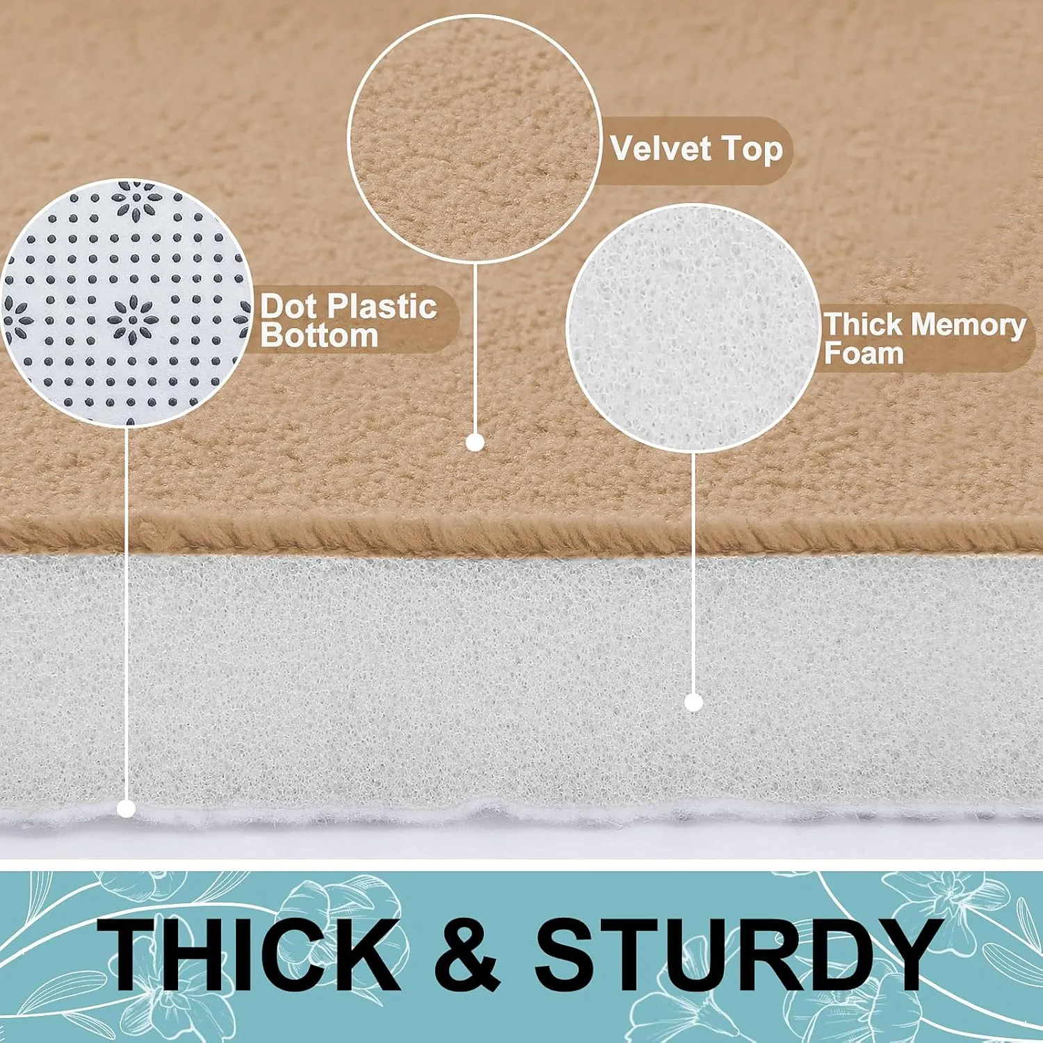 Smiry Memory Foam Bath Mat 24x16, Extra Soft and Absorbent Bathroom Mats, Non Slip Washable Carpet for Floor, Shower and Tub, Camel