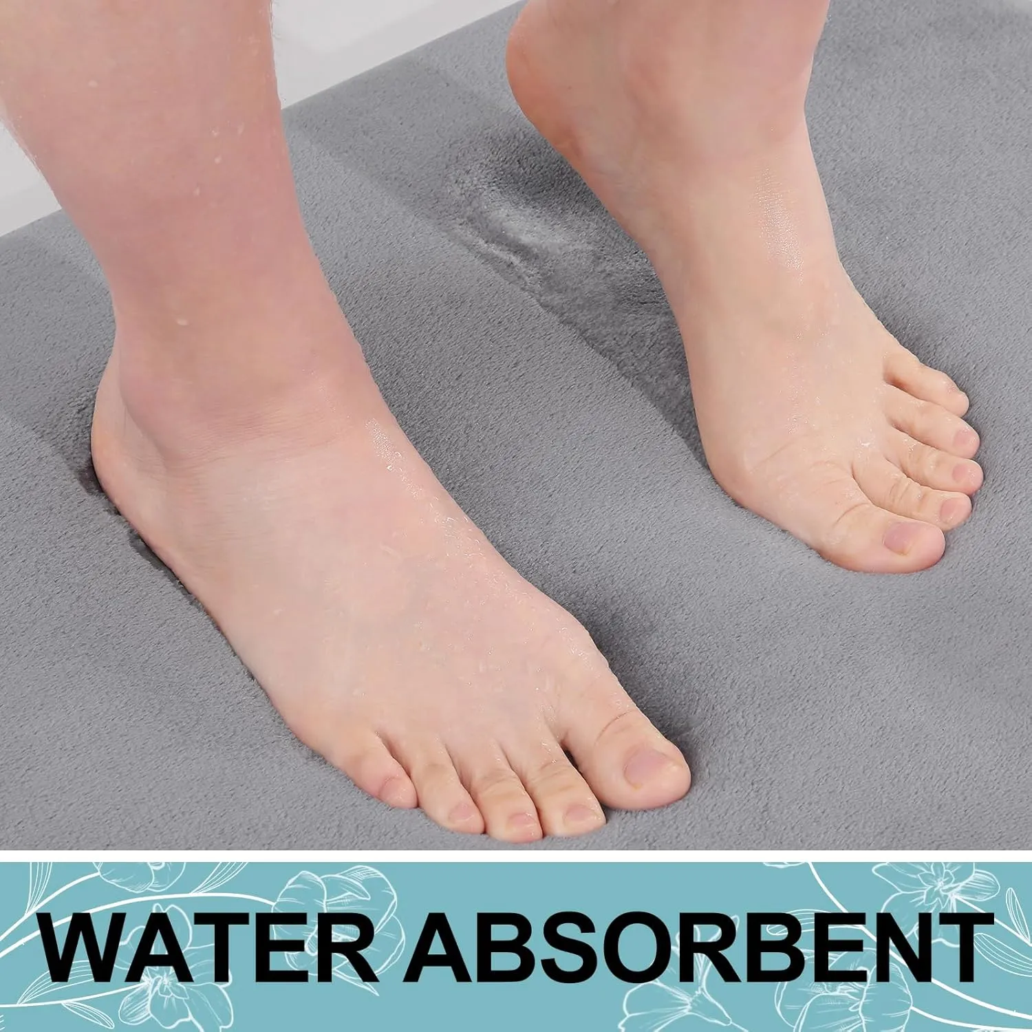 Smiry Memory Foam Bath Mat 24x16, Extra Soft and Absorbent Bathroom Mats, Non Slip Washable Carpet for Floor, Shower and Tub, Medium Grey