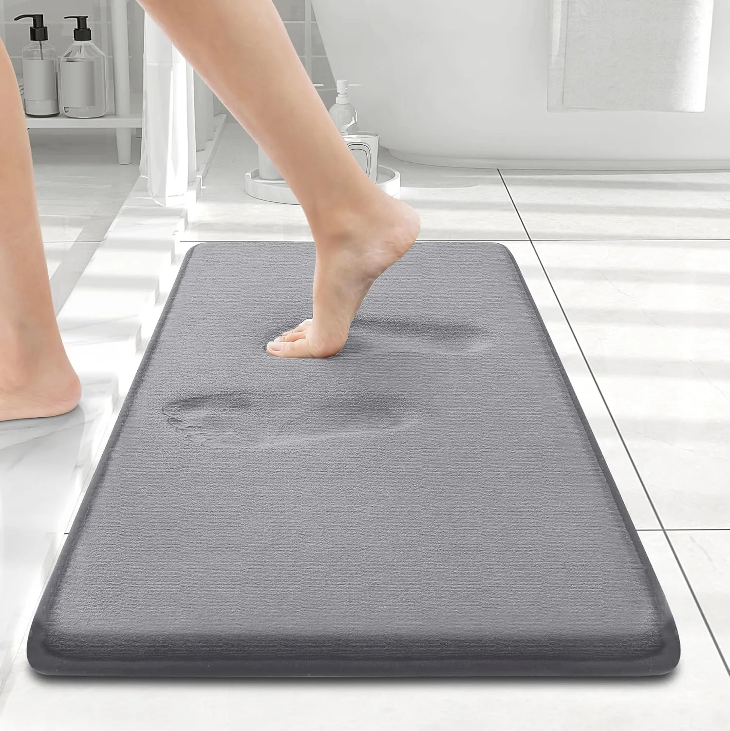 Smiry Memory Foam Bath Mat 24x16, Extra Soft and Absorbent Bathroom Mats, Non Slip Washable Carpet for Floor, Shower and Tub, Medium Grey