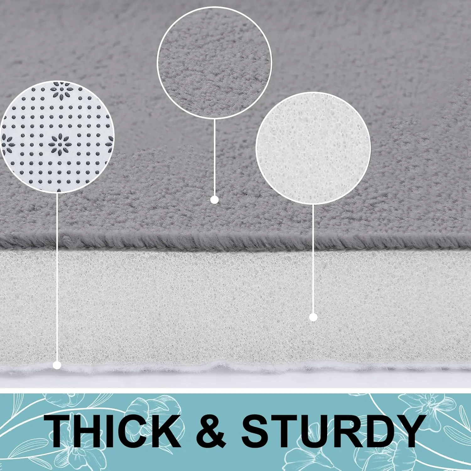 Smiry Memory Foam Bath Mat 24x16, Extra Soft and Absorbent Bathroom Mats, Non Slip Washable Carpet for Floor, Shower and Tub, Medium Grey