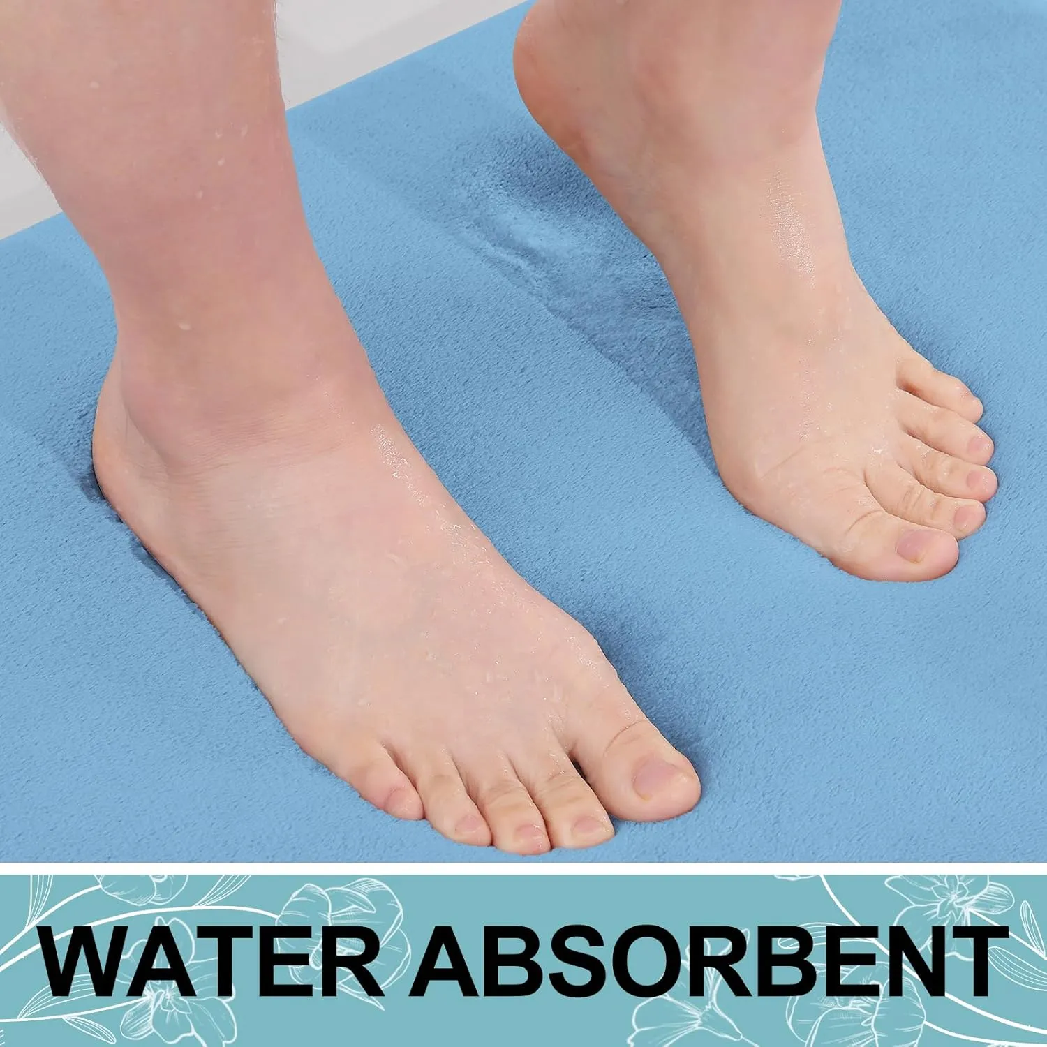 Smiry Memory Foam Bath Mat 30x20, Extra Soft and Absorbent Bathroom Mats, Non Slip Washable Carpet for Floor, Shower and Tub, Blue