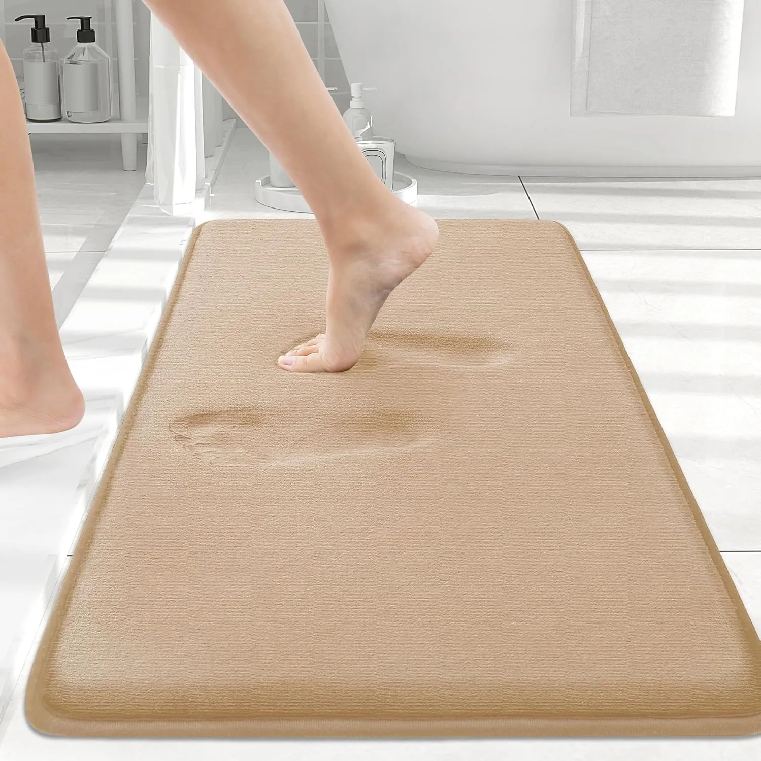Smiry Memory Foam Bath Mat 30x20, Extra Soft and Absorbent Bathroom Mats, Non Slip Washable Carpet for Floor, Shower and Tub, Camel