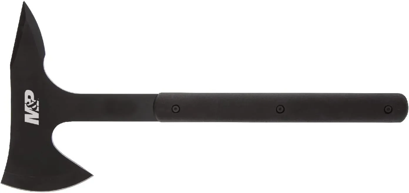 Smith & Wesson M&P Extraction & Evasion 16in S.S. Full Tang Tactical Axe with a Spearpoint Spine, Rubberized Handle and Sheath for Outdoor, Survival and EDC