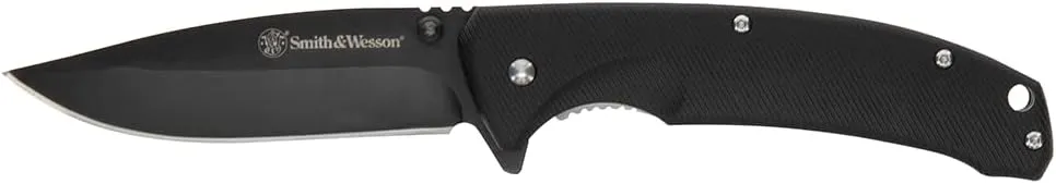 Smith & Wesson Velocite 7.75in High Carbon S.S. Assisted Folding Knife with 3.5in Clip Point Blade and Polymer Handle for Outdoor, Tactical, Survival and EDC,Black