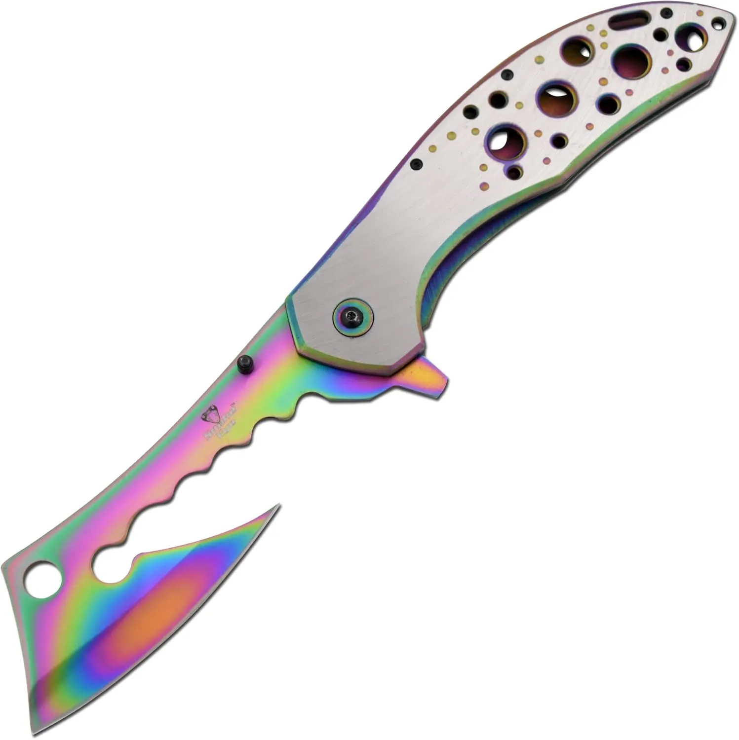 Snake Eye Tactical 12" Jumbo Huge Heavy Duty Ultra Smooth One Hand Opening Folding Pocket Knife Limited Edition Collectors Knife - Ideal for Recreational Work Hiking Camping (Rainbow)