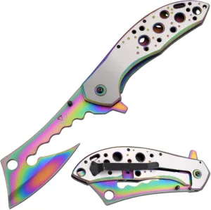 Snake Eye Tactical 12" Jumbo Huge Heavy Duty Ultra Smooth One Hand Opening Folding Pocket Knife Limited Edition Collectors Knife - Ideal for Recreational Work Hiking Camping (Rainbow)