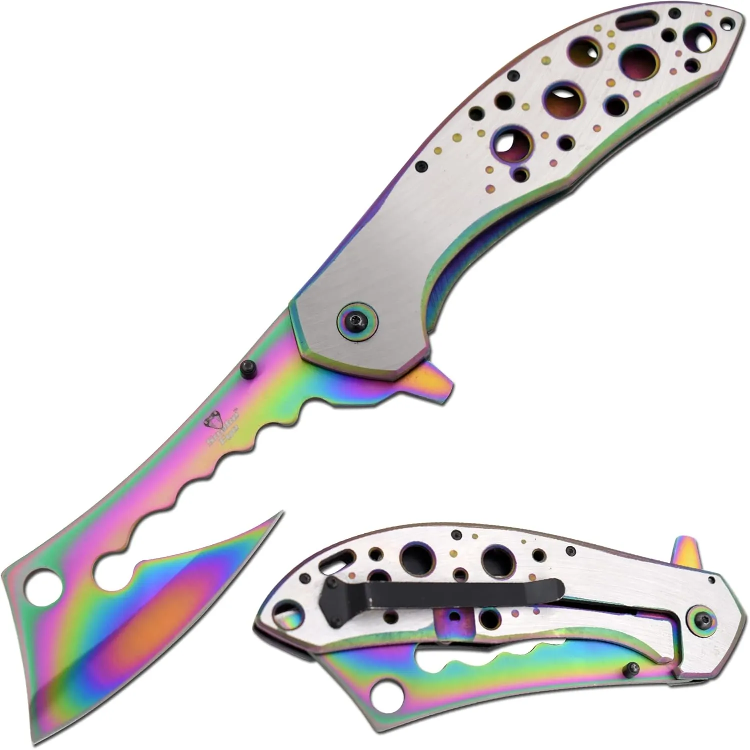Snake Eye Tactical 12" Jumbo Huge Heavy Duty Ultra Smooth One Hand Opening Folding Pocket Knife Limited Edition Collectors Knife - Ideal for Recreational Work Hiking Camping (Rainbow)
