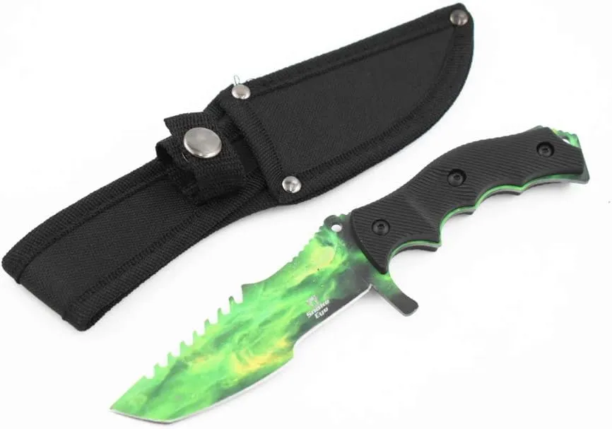 Snake Eye Tactical Triple Set Fixed Blade Mini Huntsman Folding Knife Outdoors Hunting Camping Fishing Self Defense (Green)
