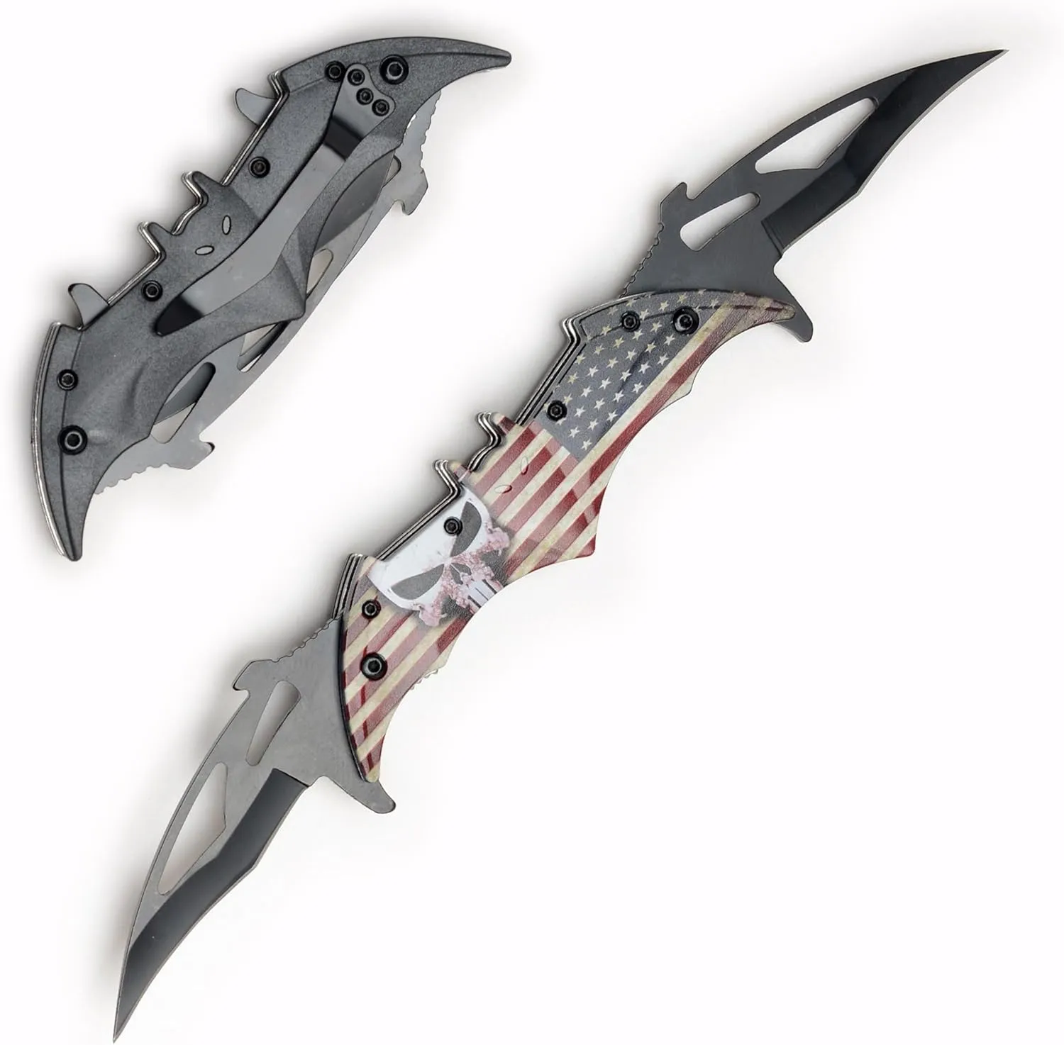 Snake Eye Tactical Twin Blade Bat Designed Action Assisted Folding Pocket Knife Outdoors Hunting Camping Fishing BKBK (PBKD7)