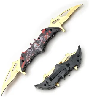 Snake Eye Tactical Twin Blade Bat Designed Action Assisted Folding Pocket Knife Outdoors Hunting Camping Fishing BKBK (PGDD3)