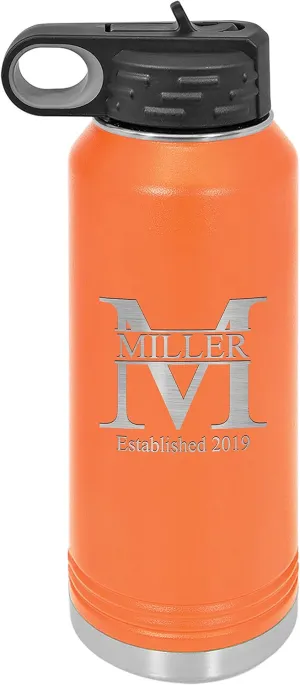 Sofia's Findings Personalized 32oz Water Bottle with Straw | Miller Design Custom Stainless Steel Sports Water Bottle - Double Wall & Vacuum Insulated