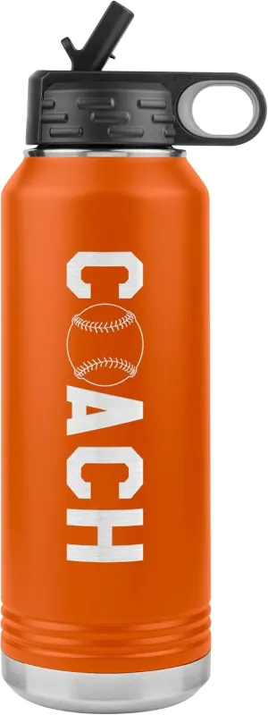 Softball Coach Water Bottle - 32oz Insulated Engraved Stainless Steel Flip Top with Straw Softball Coach Gift Orange