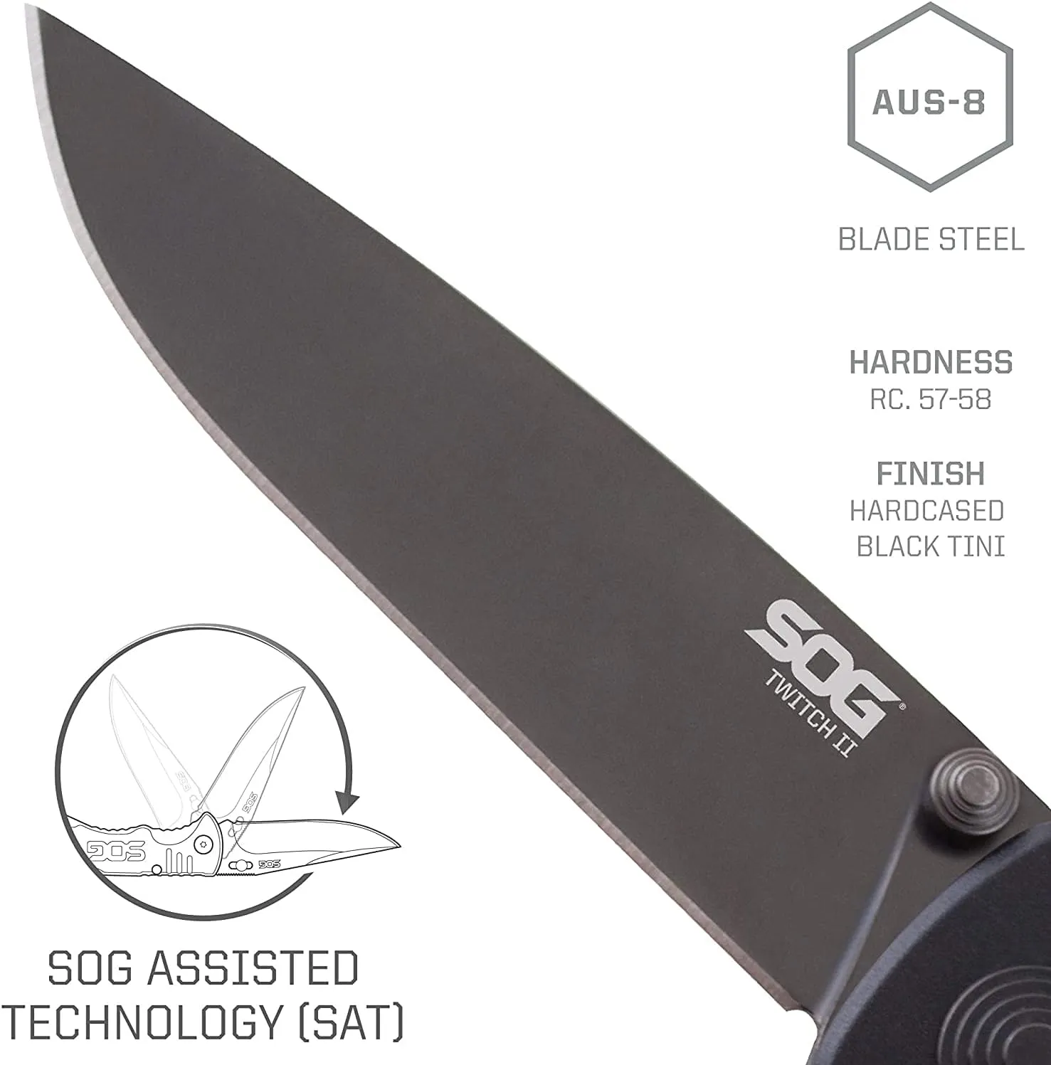 SOG Twitch II Drop Point 2.65in Everyday Carry Portable Compact Well-Rounded Camping Pocket Folding Knife | AUS-8 Steel Blade