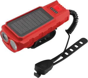 Solar Headlight with Horn, USB Rechargeable, 120 Db Alarm, 200 Meter Range, Abs, Multi-Mode Led Light, Black