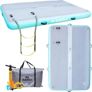 SOLSTICE ORIGINAL Floating Inflatable LUXE Dock Platform 8 X 5 FT Float For Lake Boat Pool Ocean | W/ Non-Slip Pad | Water Mat Swim Raft For Multiple Adults Kids Dogs | 8 Inch Extra Thick & Stable
