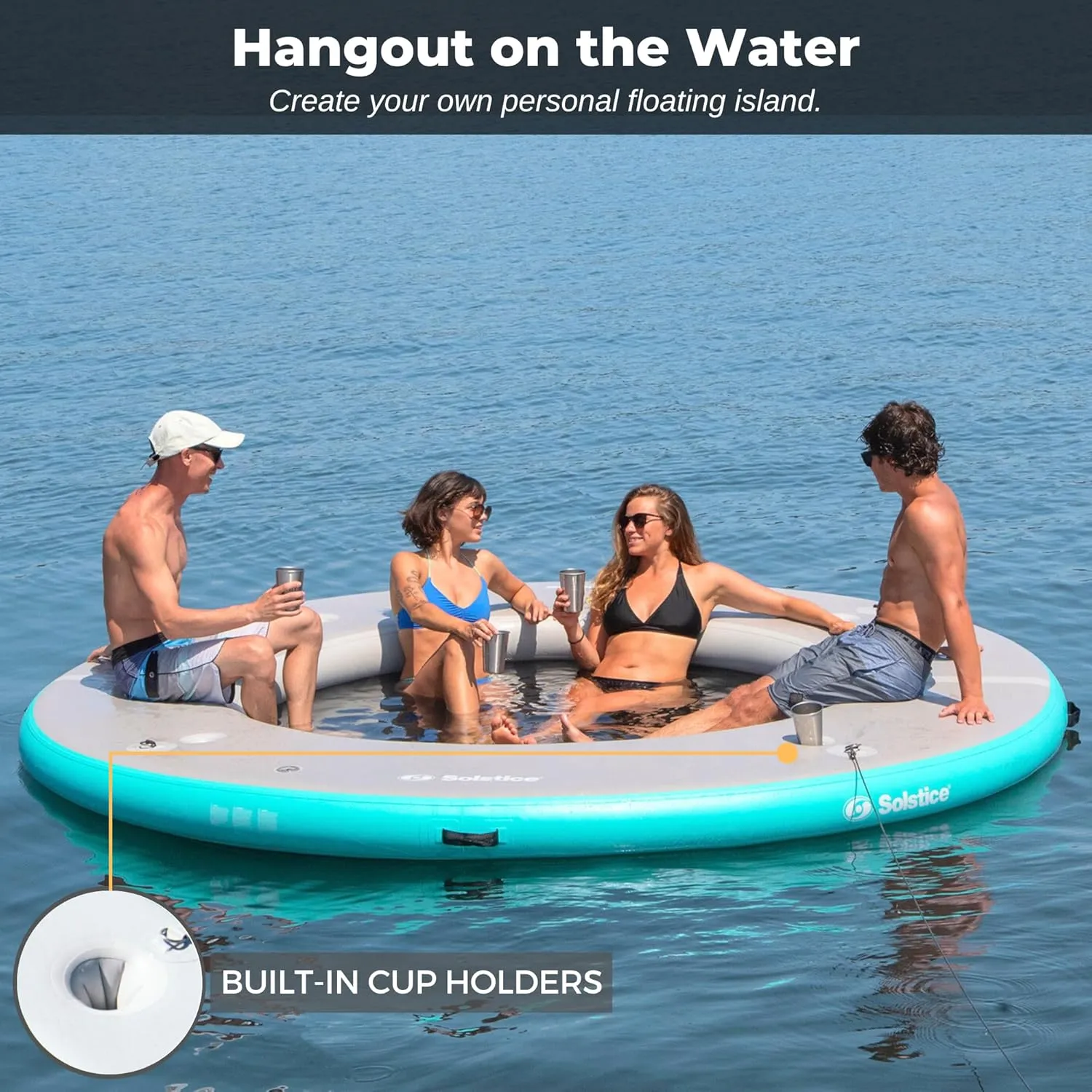 SOLSTICE Original Inflatable Mesh Dock Platform Series for Lake Boat Pool Ocean | for Adults Kids & Pet Dogs Up to 10 People | Rafts with Mesh Options | Various Water Mat Swim Raft Shapes & Sizes