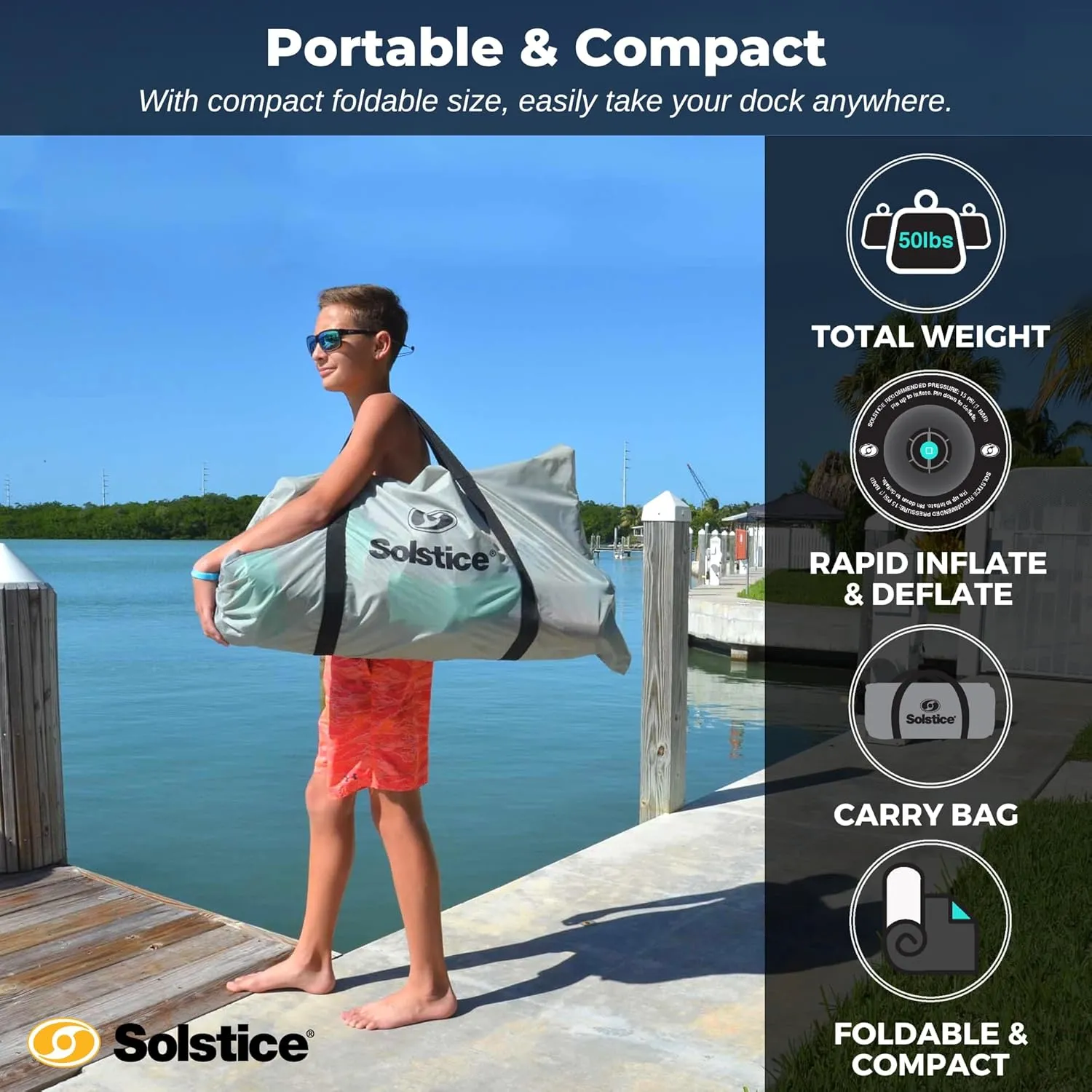SOLSTICE Original Inflatable Mesh Dock Platform Series for Lake Boat Pool Ocean | for Adults Kids & Pet Dogs Up to 10 People | Rafts with Mesh Options | Various Water Mat Swim Raft Shapes & Sizes