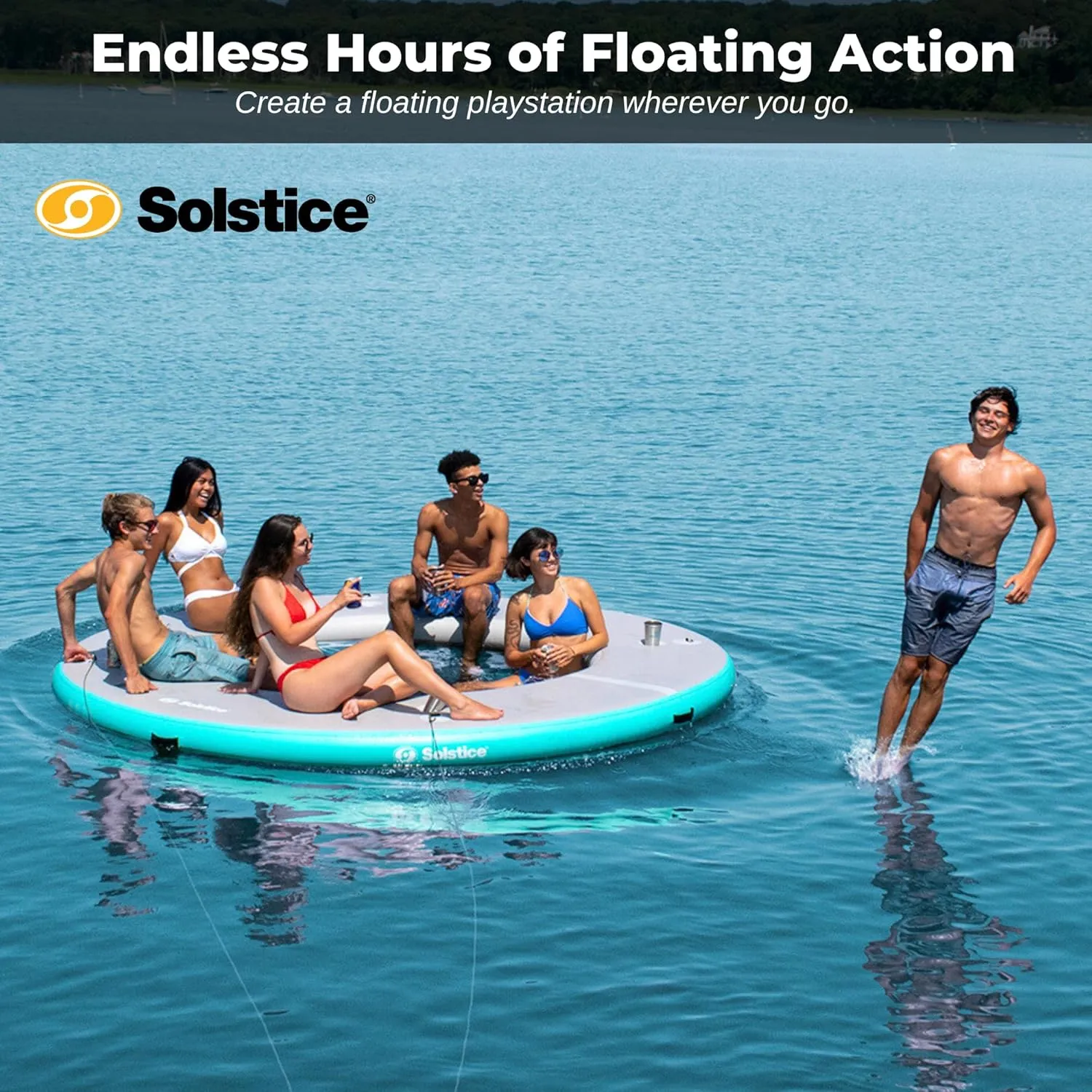 SOLSTICE Original Inflatable Mesh Dock Platform Series for Lake Boat Pool Ocean | for Adults Kids & Pet Dogs Up to 10 People | Rafts with Mesh Options | Various Water Mat Swim Raft Shapes & Sizes