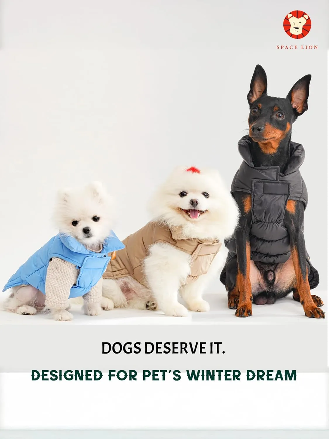 SPACE LION Puffer Jacket, Down Winter Coat, Waterproof, Windproof, Lightweight Jacket, Adjustable Fit for Small, Medium, Large Dogs (BlackGrey, S)