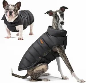 SPACE LION Puffer Jacket, Down Winter Coat, Waterproof, Windproof, Lightweight Jacket, Adjustable Fit for Small, Medium, Large Dogs (BlackGrey, S)
