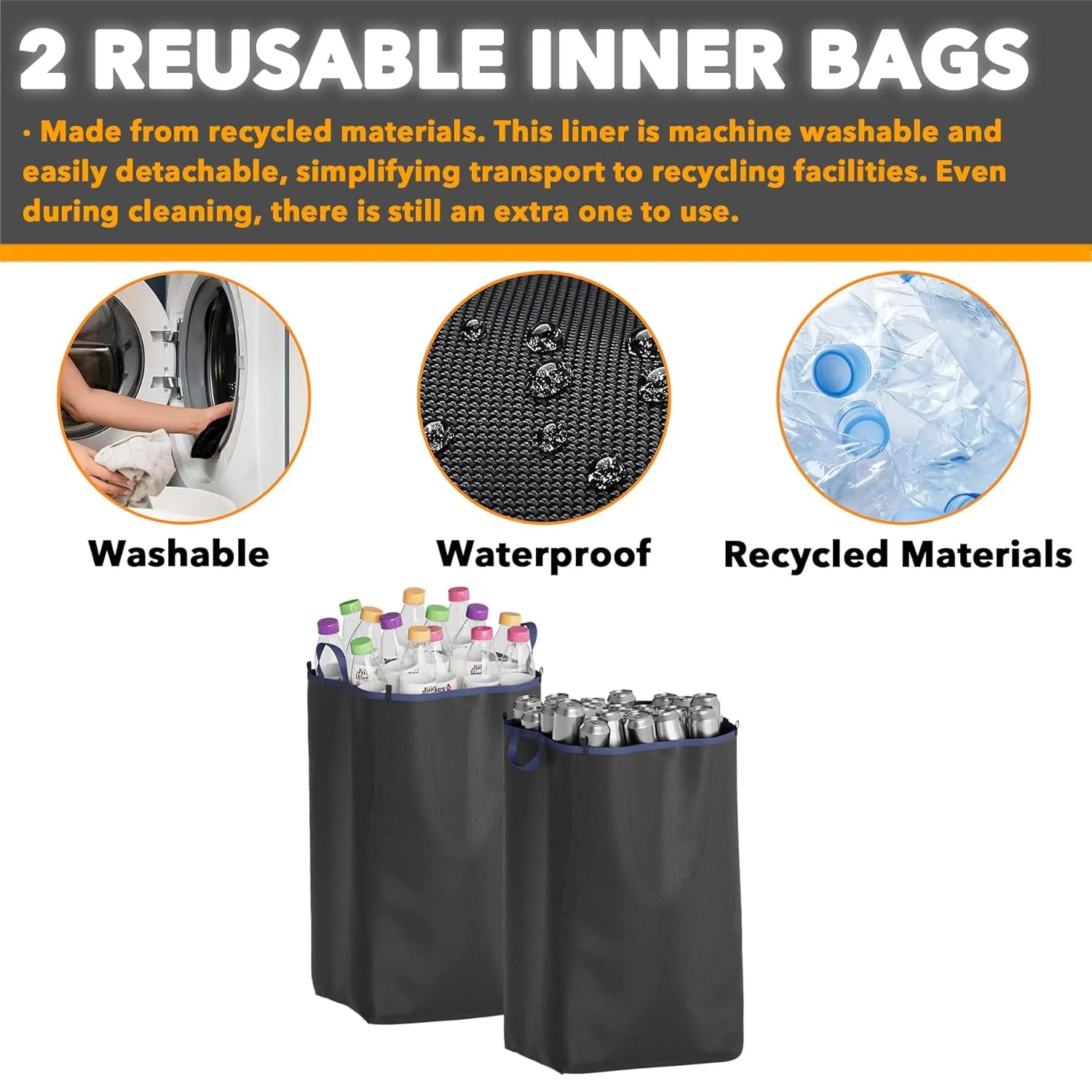 SpaceAid Recycling Bin for Kitchen 26 Gallon, 100L Recycle Bin with Lid and 2 Reusable Inner Bags, for Bottle Can Glass Plastic Stickers, Blue