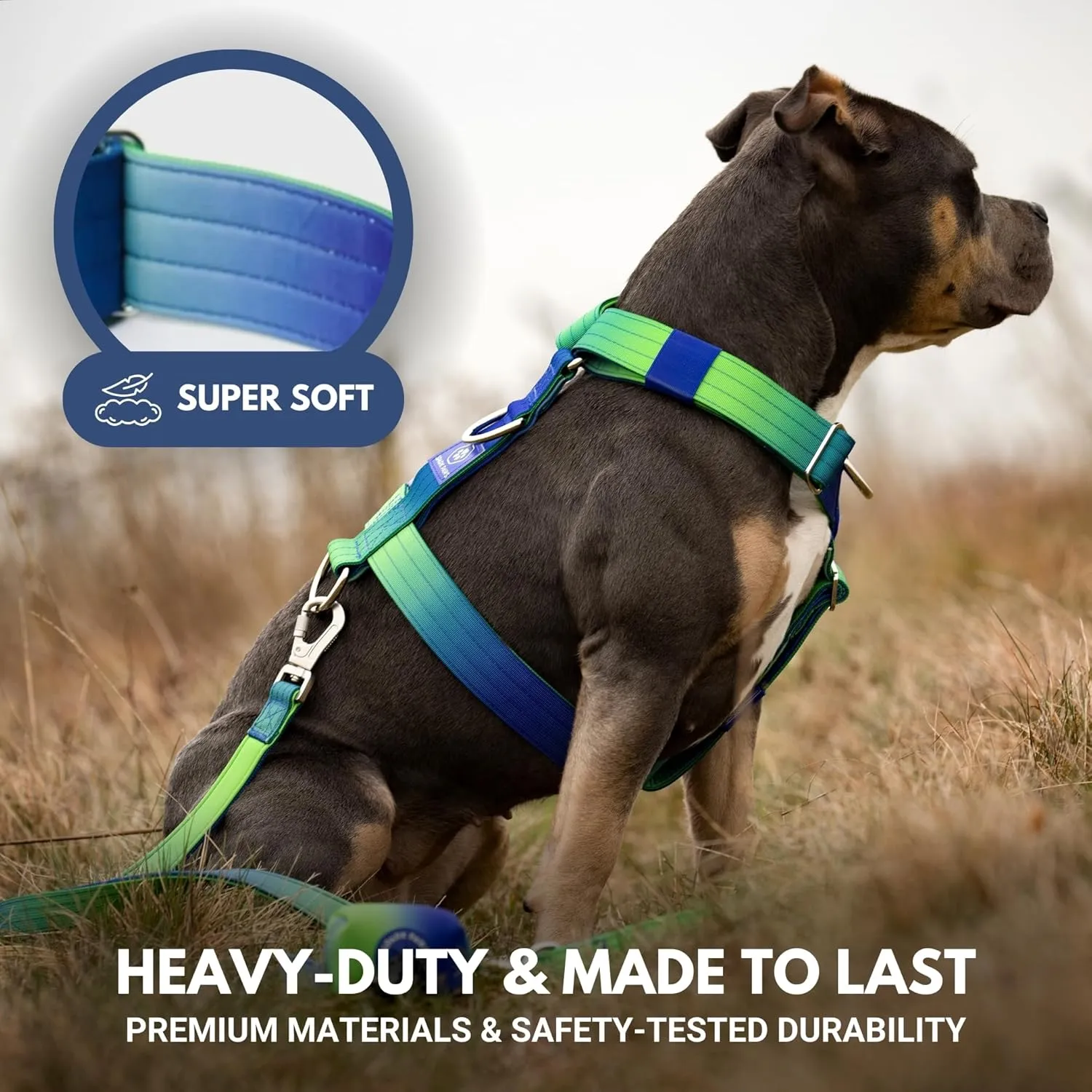 Spark Paws Large Dog No-Pull Harness, Halter Design with Front Clip, Durable and Heavy-Duty for Big and Strong Breeds - Lime Wave - S