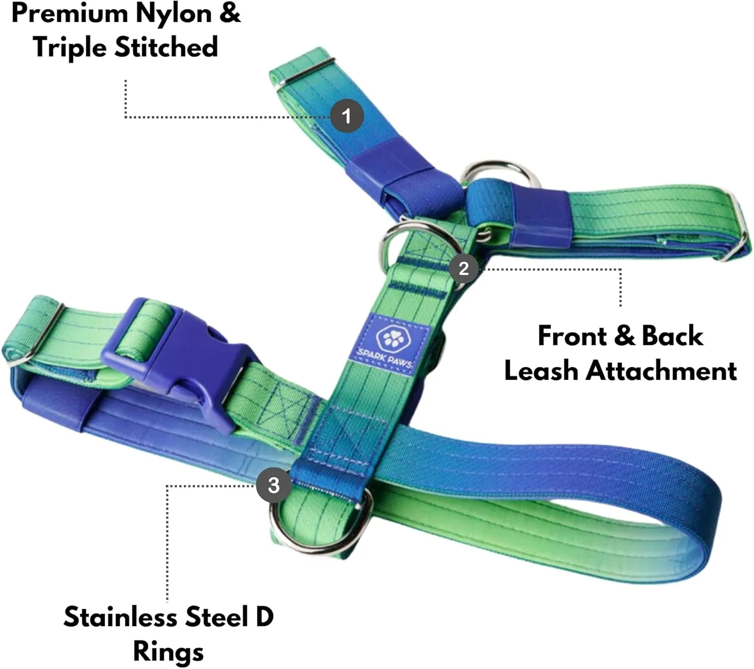 Spark Paws Large Dog No-Pull Harness, Halter Design with Front Clip, Durable and Heavy-Duty for Big and Strong Breeds - Lime Wave - S