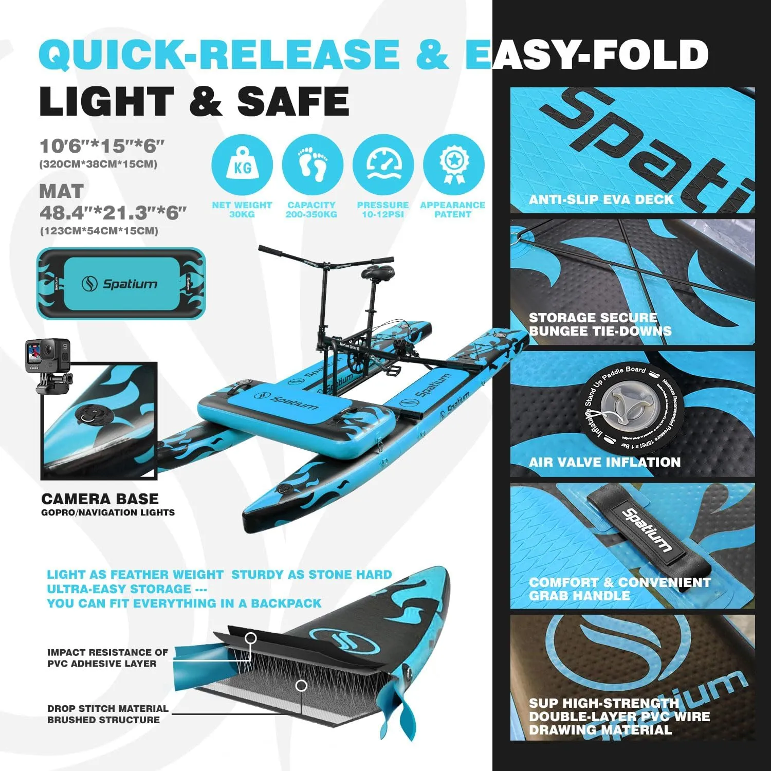 Spatium Sup Water Bike 2.0 Inflatable Pedal Boat Kayak Water Bicycles for Lake Fishing Pedal Boat More Stable and Easy to Drive on Water