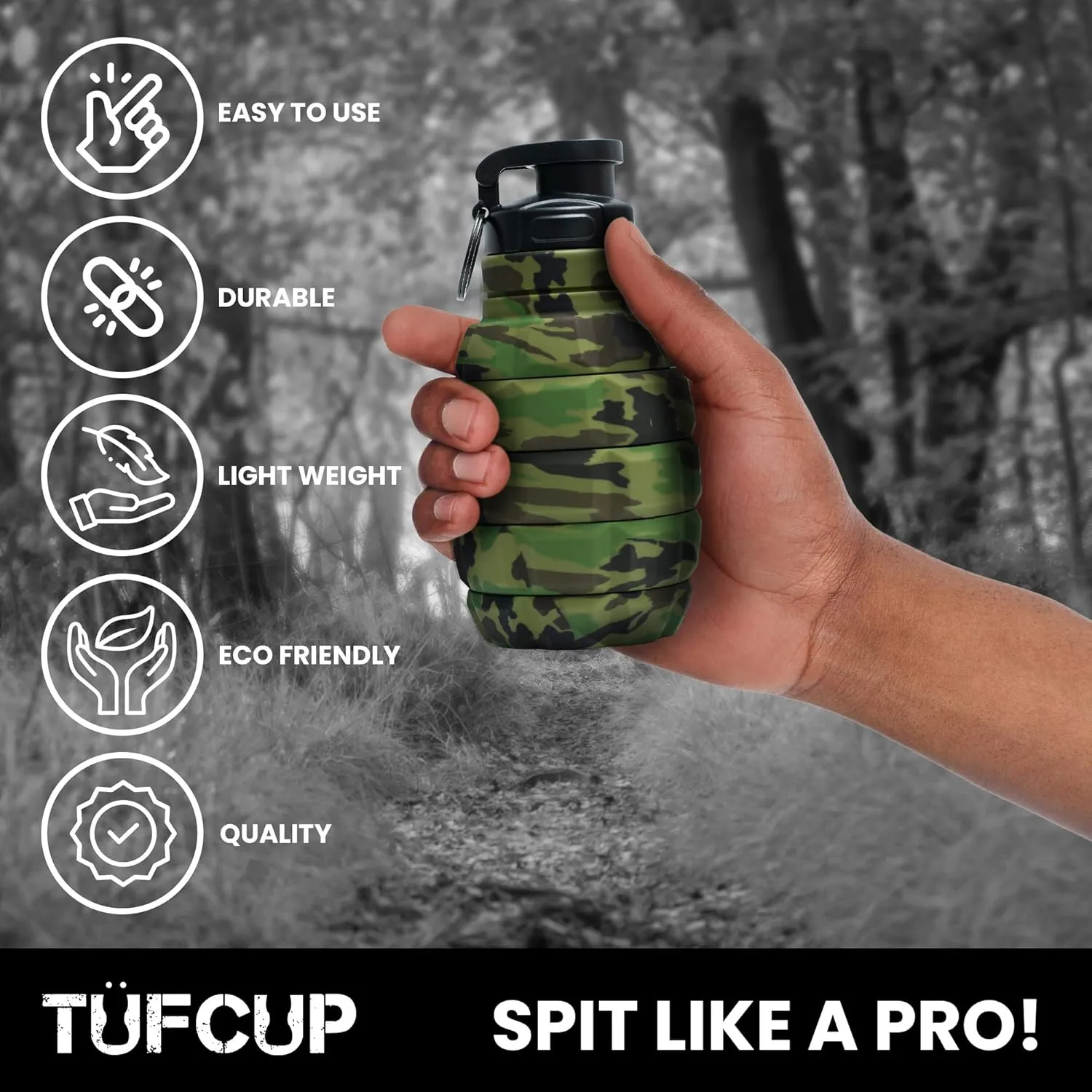 Spit Cup Spittoon for Chewing, Portable Reusable Spit Dipping Cup with Lid, Collapsible Spill Resistant Leak Proof Silicone Body Travel Spitter