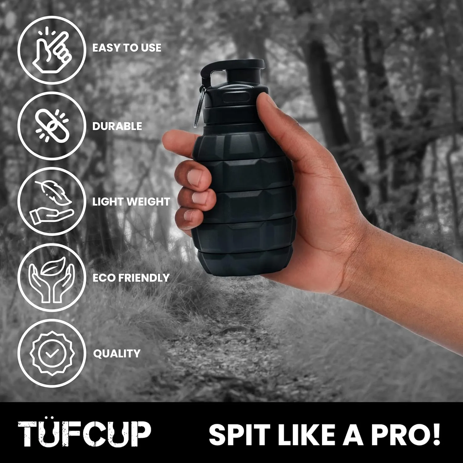 Spit Cup Spittoon for Chewing, Portable Reusable Spit Dipping Cup with Lid, Collapsible Spill Resistant Leak Proof Silicone Body Travel Spitter