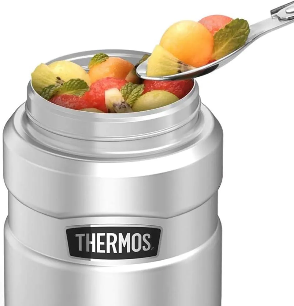 Spongebob OFFICIAL Goofy Face THERMOS STAINLESS KING Stainless Steel Food Jar with Folding Spoon, Vacuum insulated & Double Wall, 16oz