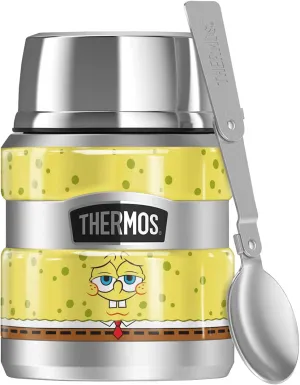 Spongebob OFFICIAL Goofy Face THERMOS STAINLESS KING Stainless Steel Food Jar with Folding Spoon, Vacuum insulated & Double Wall, 16oz