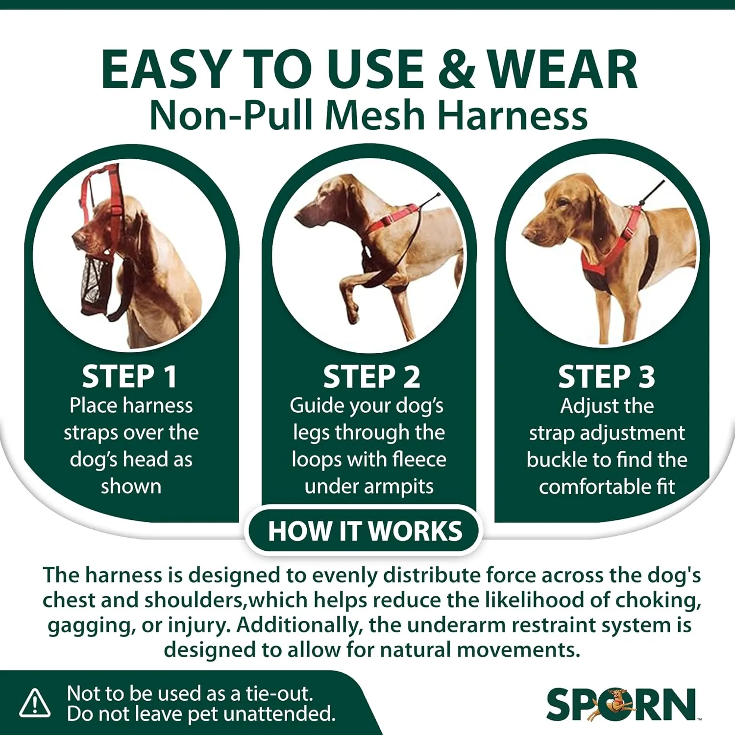 Sporn Mesh Non Pull Dog Harness Medium Blue, Perfect for Training-Stops Dogs from Pulling and Choking on Walks for Small, Medium and Large Dogs, Puppy Harness, No Pull Harness, No Choke Harness