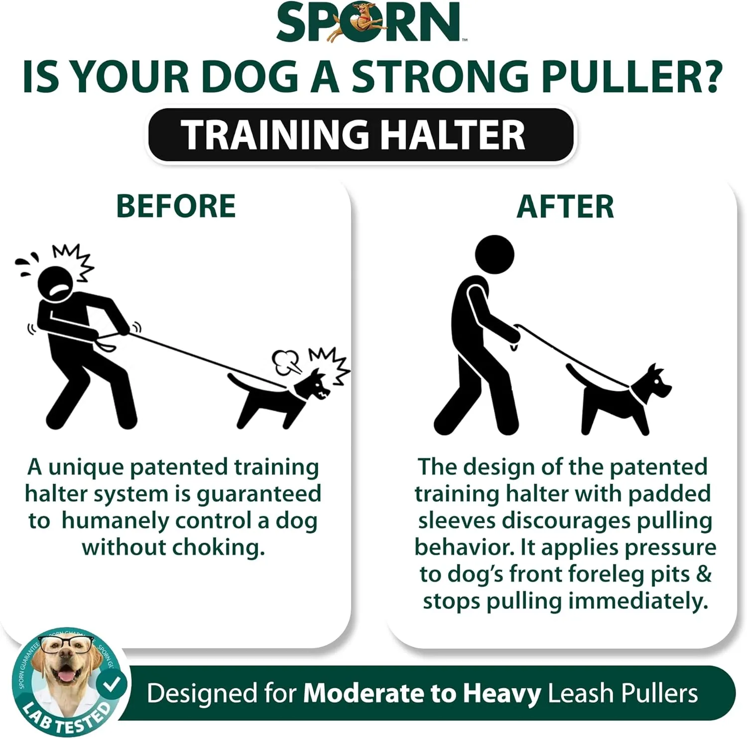 Sporn Original Training Halter, No Pull Dog Harness for Large Dogs with Black Padded Sherpa Sleeves, Breathable Large Dog Harness No Pull, Provides to All Large Sized Breeds