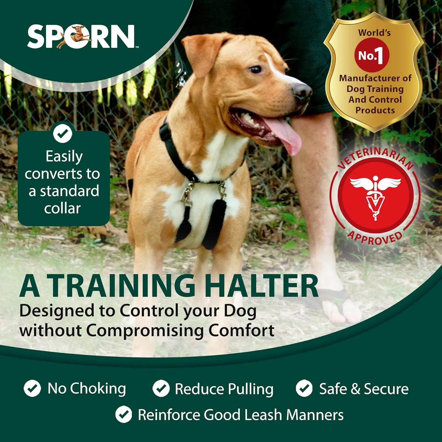 Sporn Original Training Halter, No Pull Dog Harness for Large Dogs with Black Padded Sherpa Sleeves, Breathable Large Dog Harness No Pull, Provides to All Large Sized Breeds