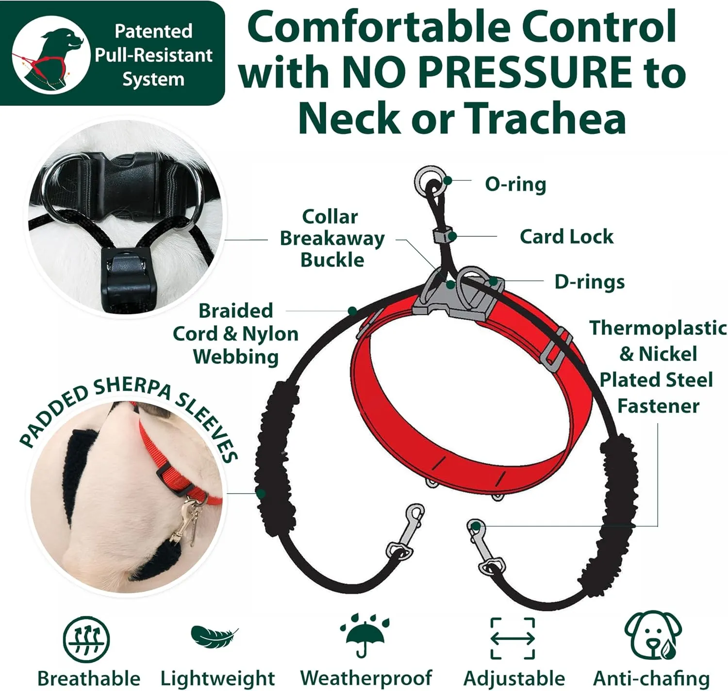 Sporn Original Training Halter, No Pull Dog Harness for Large Dogs with Black Padded Sherpa Sleeves, Breathable Large Dog Harness No Pull, Provides to All Large Sized Breeds