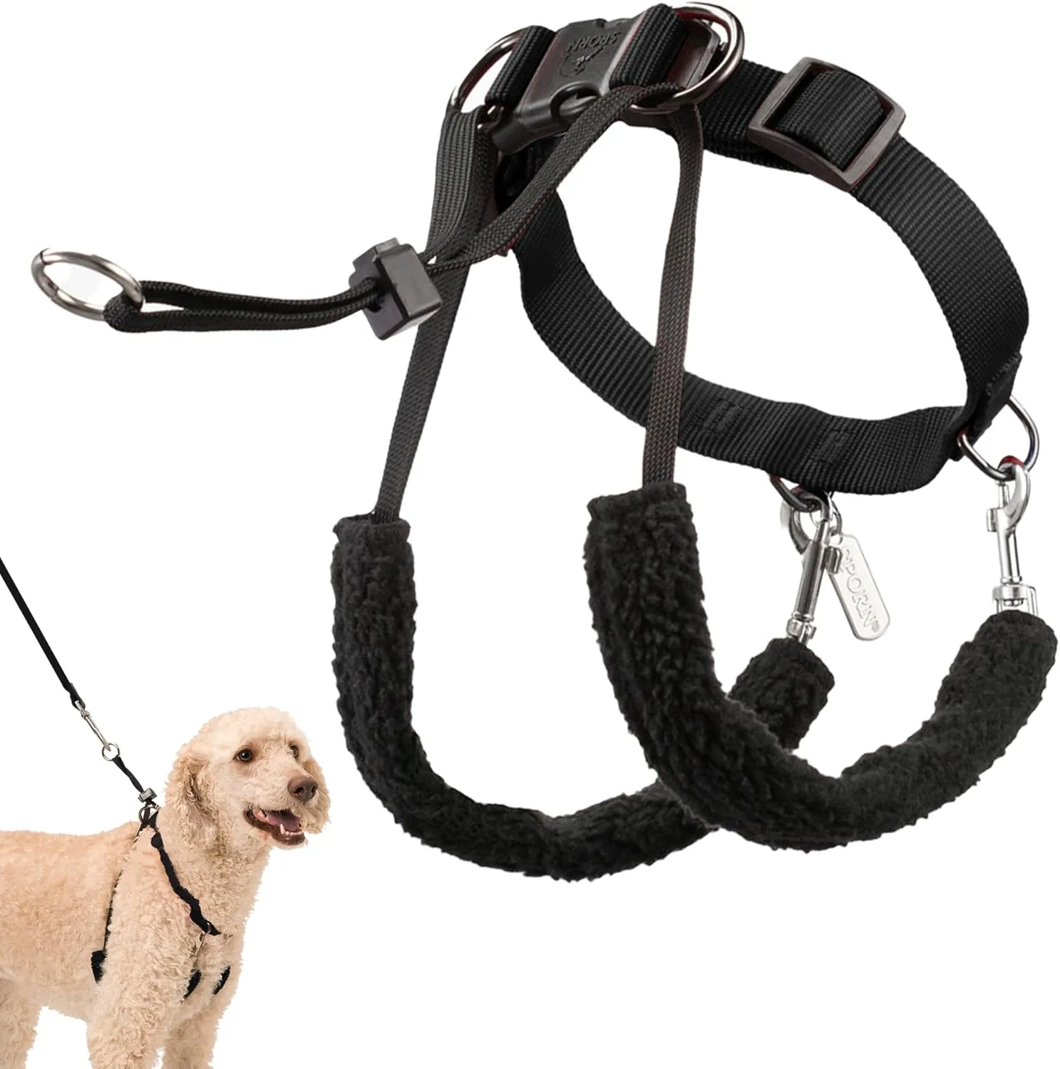 Sporn Original Training Halter, No Pull Dog Harness for Large Dogs with Black Padded Sherpa Sleeves, Breathable Large Dog Harness No Pull, Provides to All Large Sized Breeds