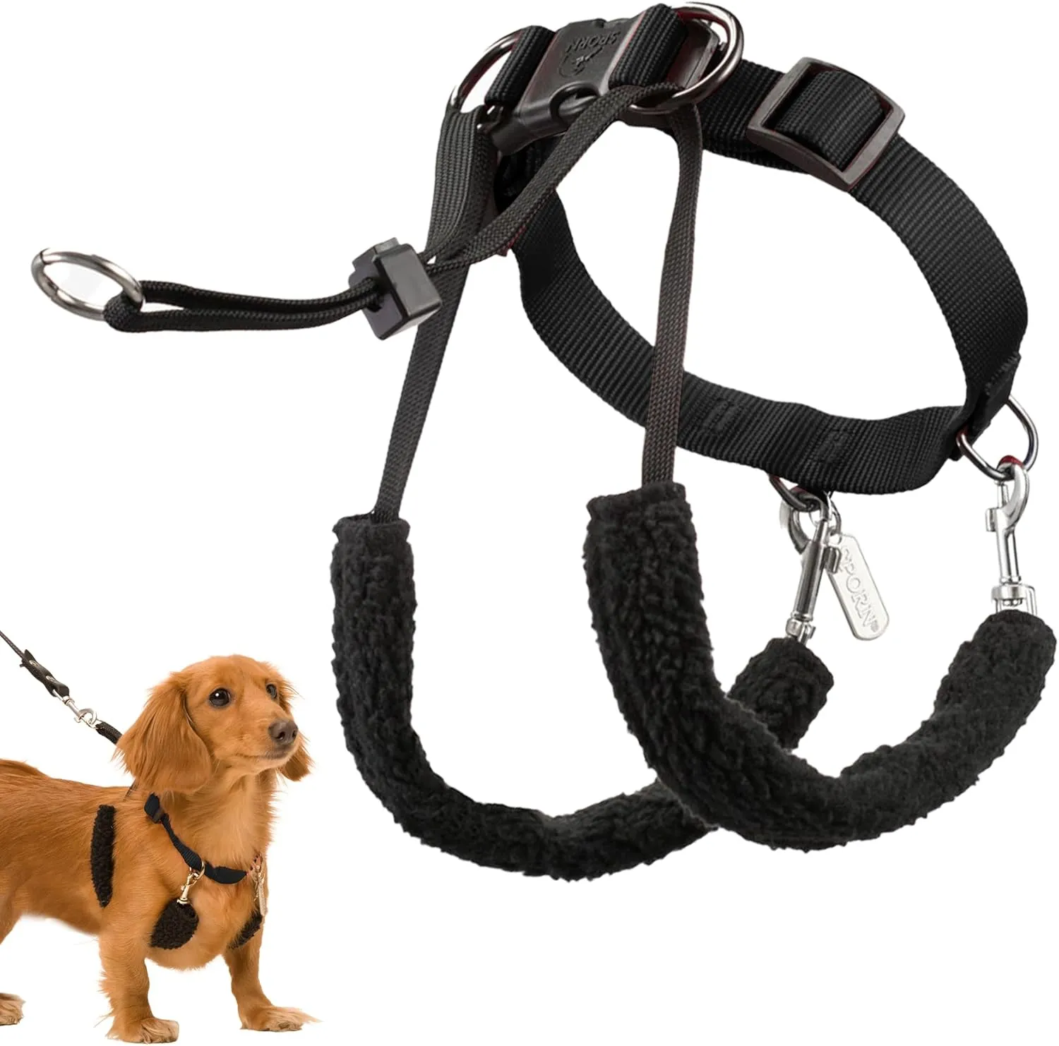 Sporn Original Training Halter, Small Dog Harness No Pull with Black Padded Sherpa Sleeves, Breathable No Pull Dog Harness for Small Dogs, Provides to All Small Sized & Toy Breeds