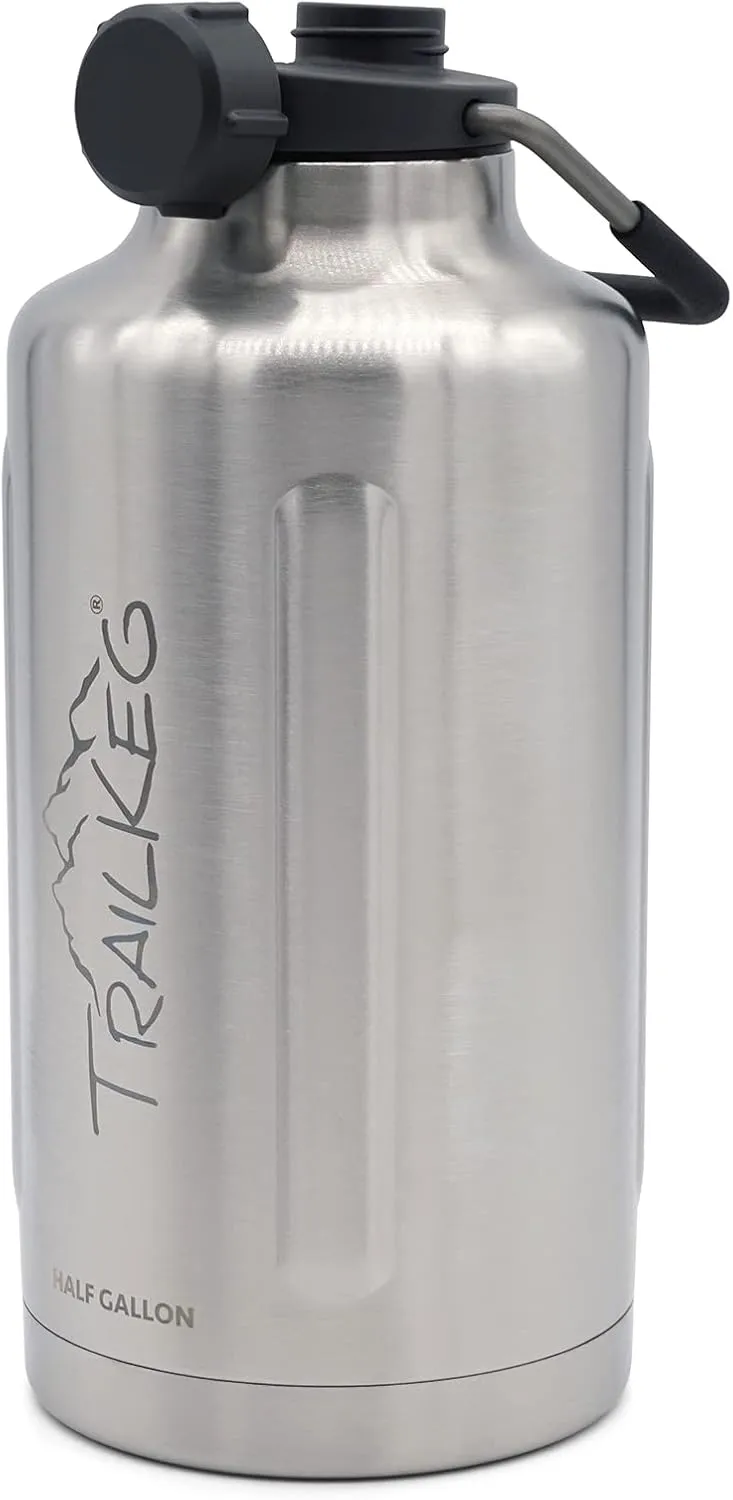 Sports Water Bottle, 64 oz, 1/2 Gallon, Vacuum Insulated Stainless Steel, Double Walled, Hot for 12 Hours, Cold for 48 Hours, Wide Mouth Metal Jug