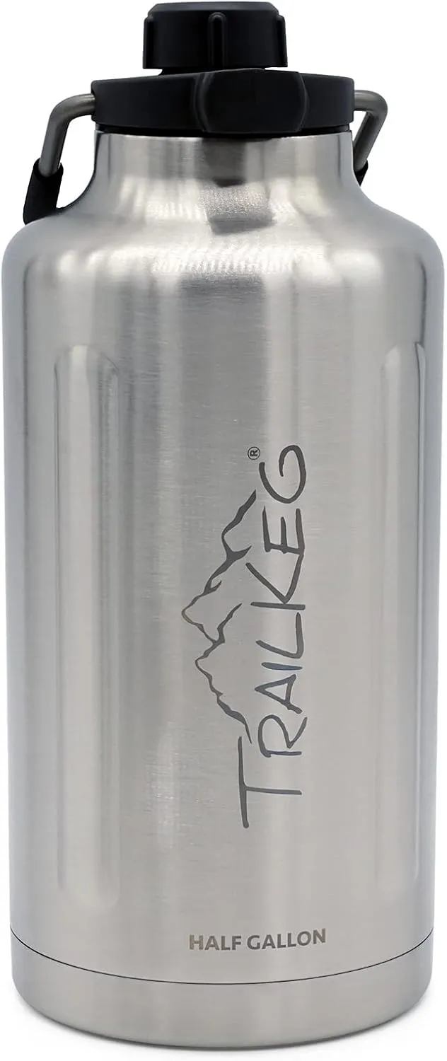 Sports Water Bottle, 64 oz, 1/2 Gallon, Vacuum Insulated Stainless Steel, Double Walled, Hot for 12 Hours, Cold for 48 Hours, Wide Mouth Metal Jug