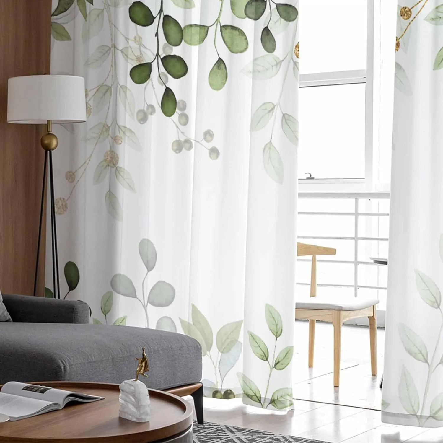 Spring Sheer Curtains 84 Inch Long Sage Green Eucalyptus Leaves and Branches Rod Pocket Voile Semi-Sheer Window Treatment Drapes for Living Room Bedroom Windows 2 Panels 52" Wx84 L