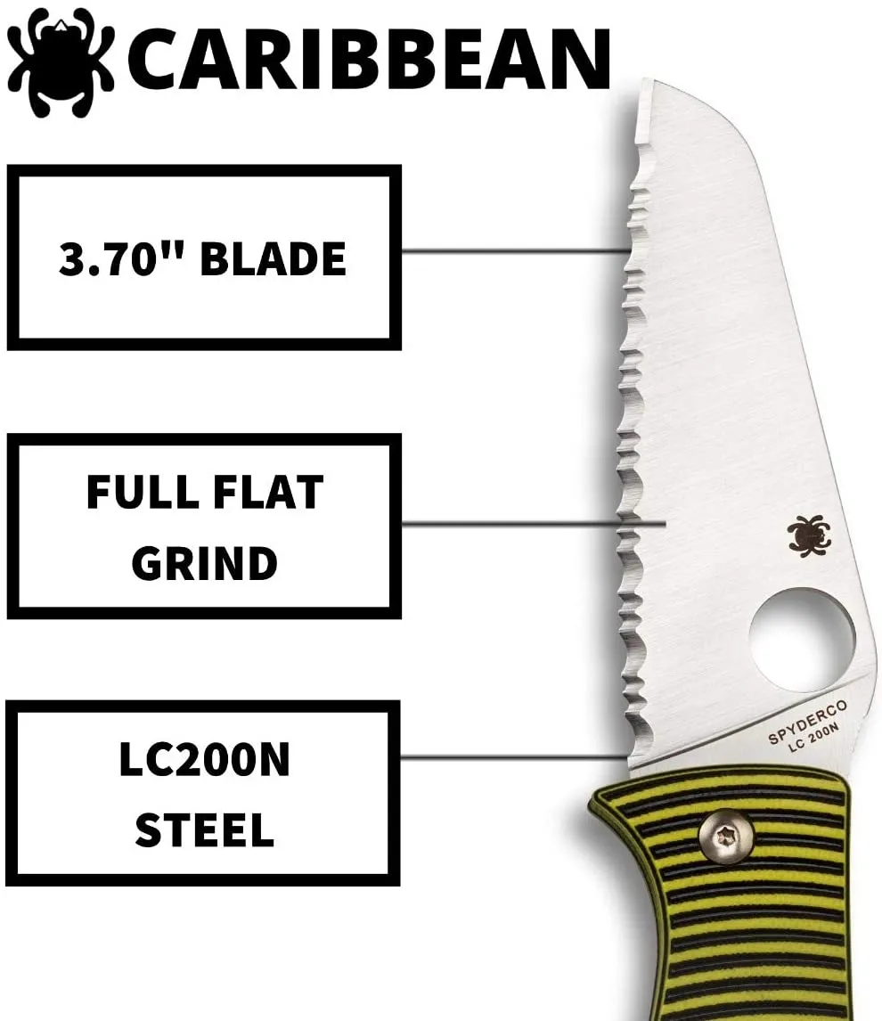 Spyderco Caribbean G-10 Black/Yellow Sheepfoot Folding Pocket Knife (C217GSSF)